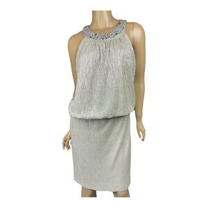Jackie Jon NY Elegant Silver Sleeveless Midi Dress. Mother of the bride